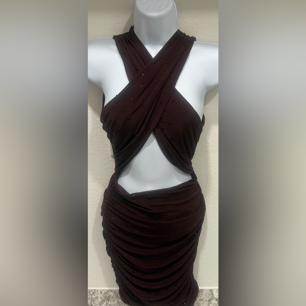 Backless Crisscross Bodycon Dress in Deep Brown